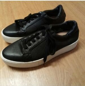 halogen black leather chunky platform style sneakers lace up